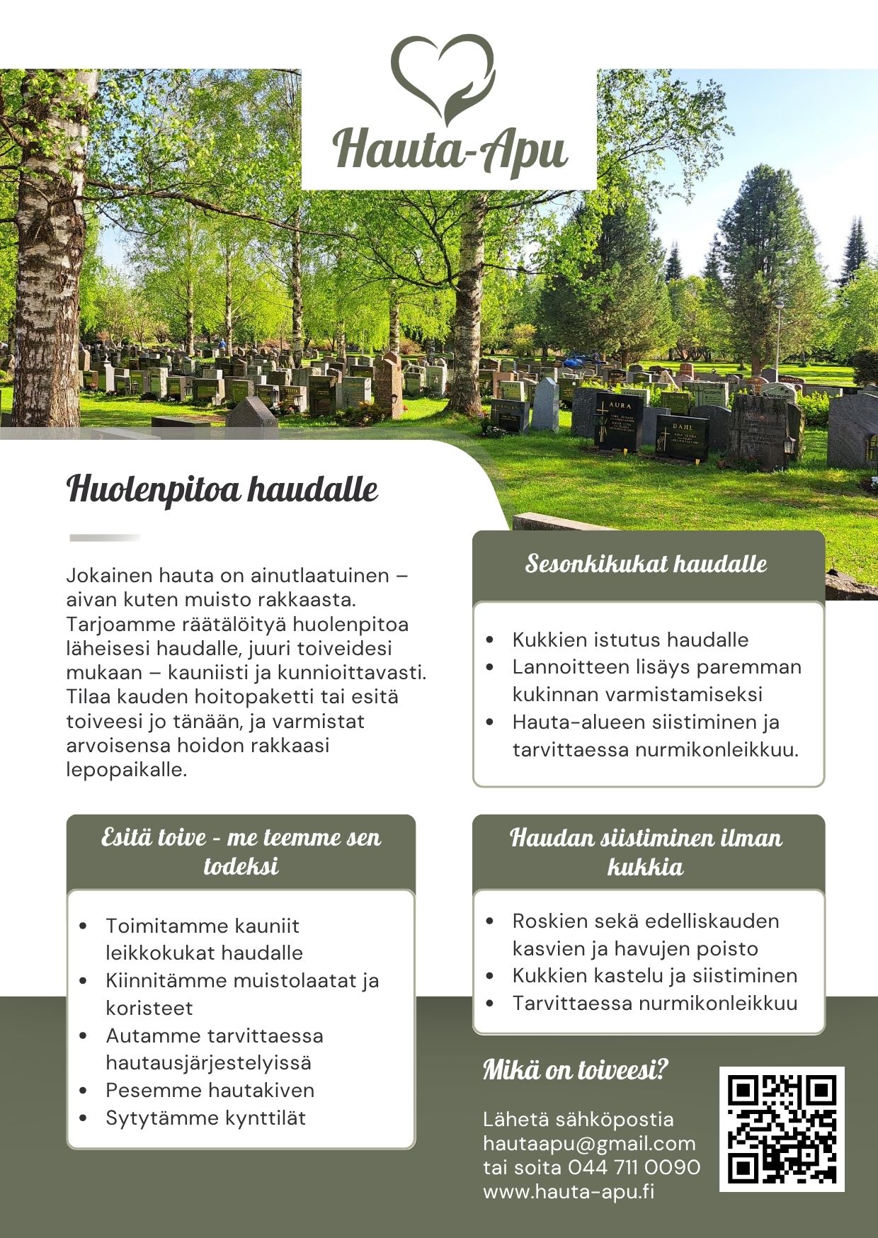 Hauta-apu flyer palvelut